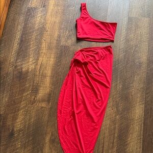 Amazon Red One-Shoulder Skirt Set